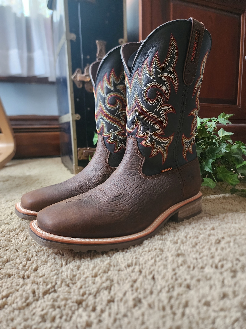 Durango Brown Leather Western Boots with Multicolor Embroidered Shaft